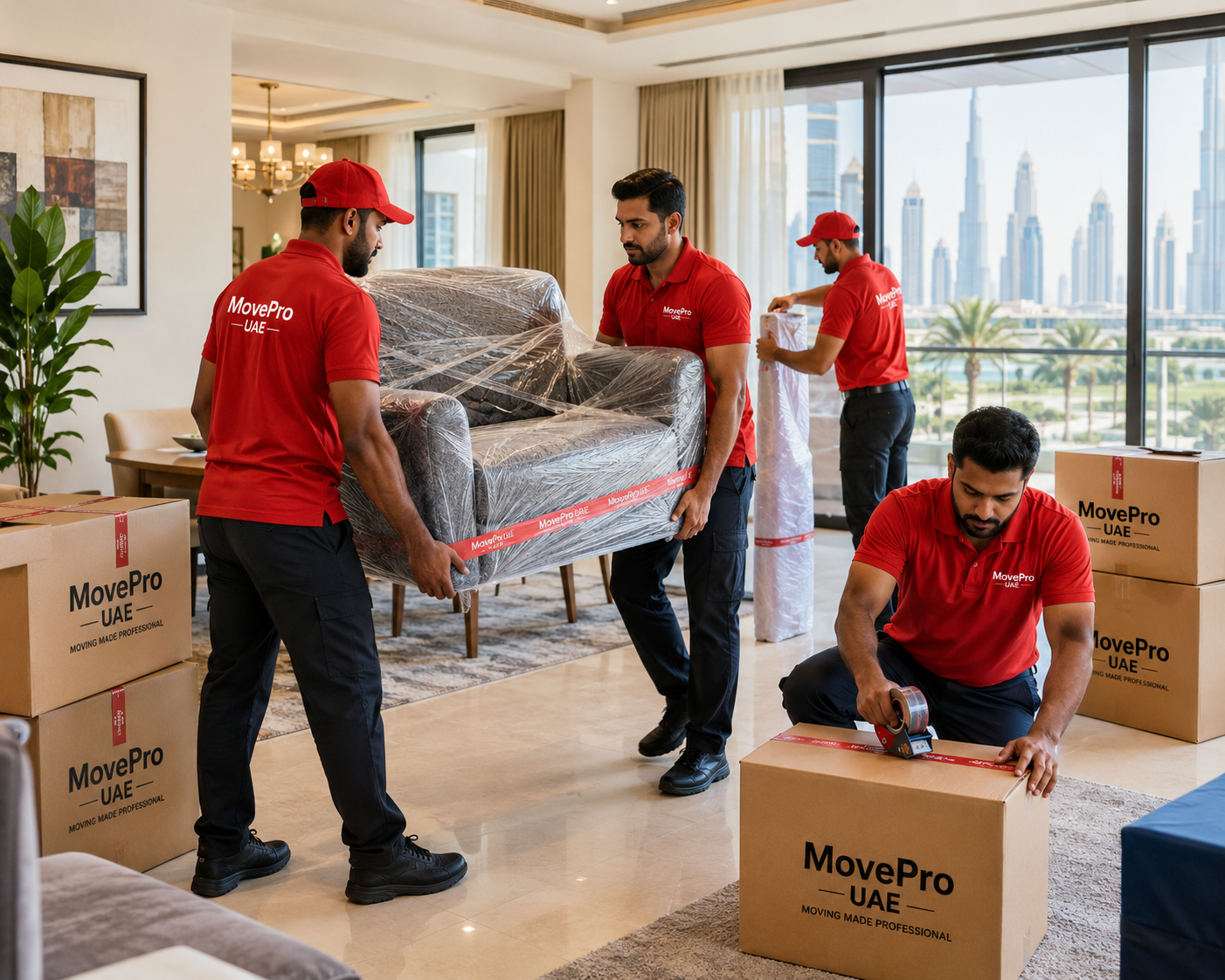 MovePro UAE moving team preparing household furniture for relocation