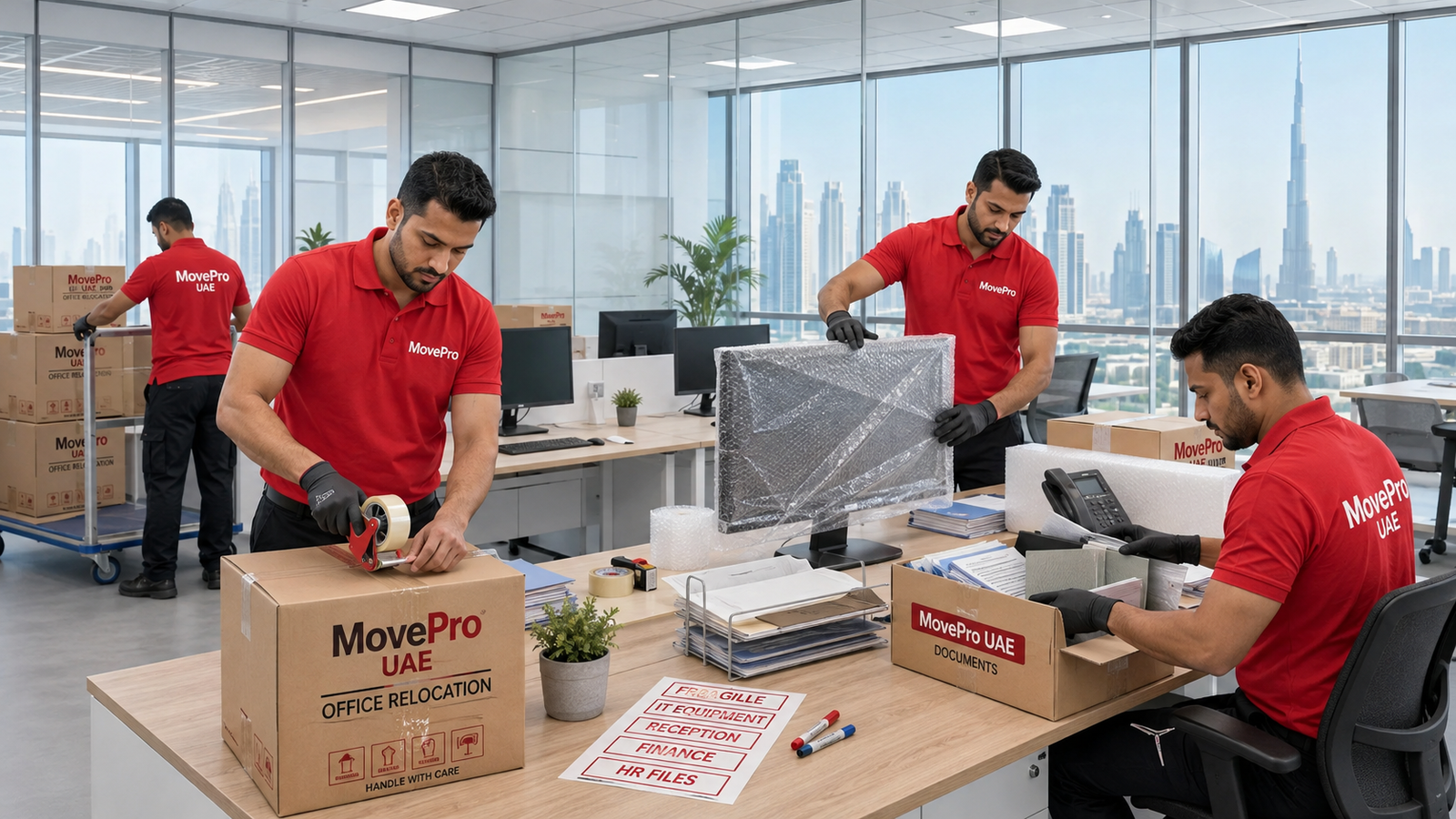 Commercial office moving truck transporting office furniture in Dubai