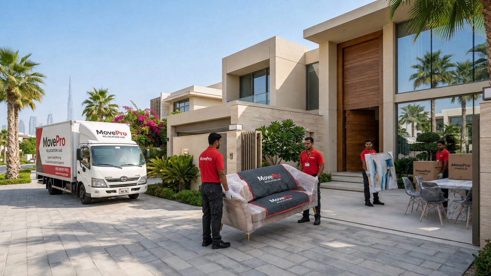 Professional villa movers packing luxury furniture in Dubai